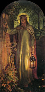 William Holman Hunt "The Light of The World" c.1851-53, oil on canvas over panel, arched top, 125.5 x 59.8 cm, Keble College, Oxford