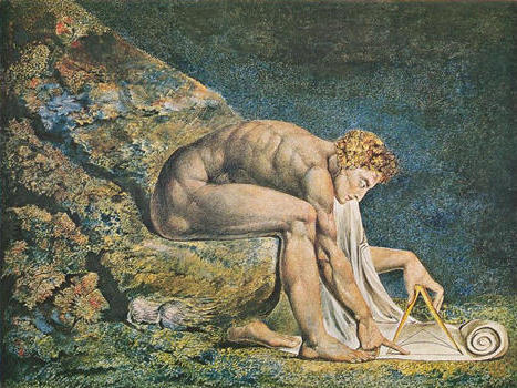 William Blake "Newton" c.1805, colour print finished in pen and ink and watercolour on paper, 46 x 60 cm, Tate Gallery, London